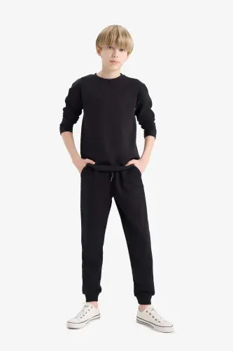 Siyah Beli Paçası Lastikli Cepli Jogger Okul Eşofman Altı Erkek Çocuk K8852A624AU - BLACK - 1