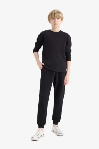 Siyah Beli Paçası Lastikli Cepli Jogger Okul Eşofman Altı Erkek Çocuk K8852A624AU - BLACK - 2