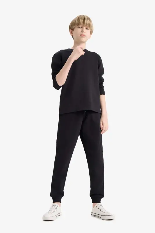 Siyah Beli Paçası Lastikli Cepli Jogger Okul Eşofman Altı Erkek Çocuk K8852A624AU - BLACK - 3