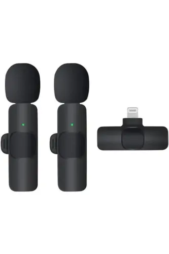 Mini Yaka Mikrofonu Lightning 2 Adet Taşınabilir Mikrofon K9 - Siyah - 1