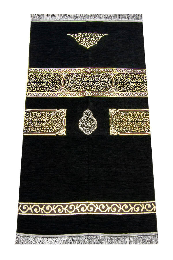 Kaaba Patterned Black Chenille Rug 3 - 1