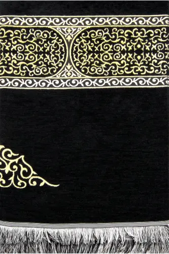 Kaaba Patterned Black Chenille Rug 3 - 5