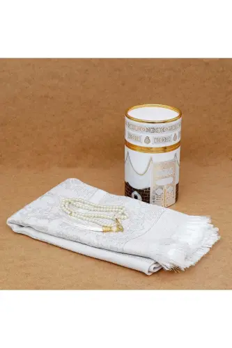 Kaaba Patterned Prayer Rug with Rosary Box Set as a Gift for a Dowry - 5