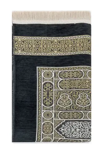 Kaaba Patterned Ultra Plus Black Chenille Prayer Rug 18-Pattern 5 - İHVAN (1)