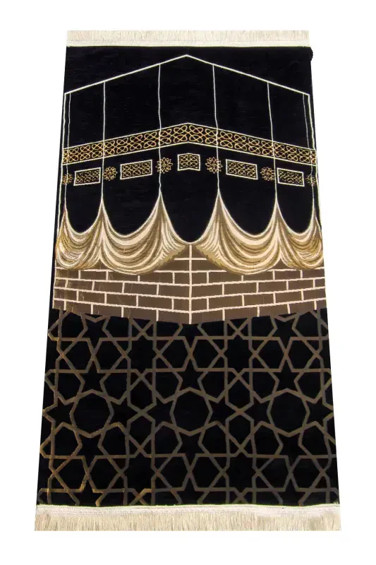 Kaaba Patterned Ultra Plus Black Chenille Prayer Rug 2-Kaaba Patterned - İHVAN