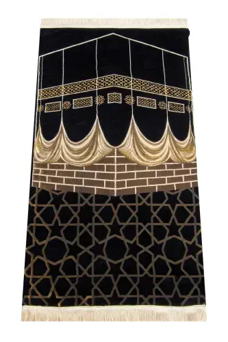 Kaaba Patterned Ultra Plus Black Chenille Prayer Rug 2-Kaaba Patterned - İHVAN (1)
