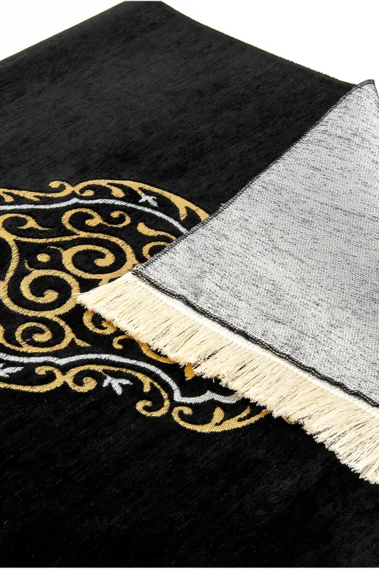 Kaaba Patterned Ultra Plus Black Chenille Prayer Rug 3 - Pattern 2 - 3