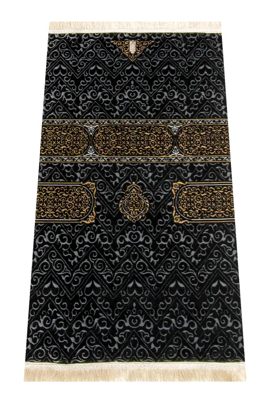 Kaaba Patterned Ultra Plus Black Chenille Prayer Rug 6-Pattern 1 - 2