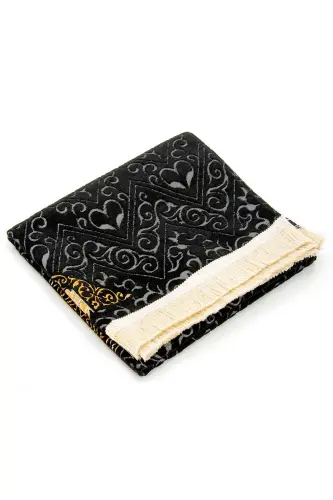 Kaaba Patterned Ultra Plus Black Chenille Prayer Rug 6-Pattern 1 - 5