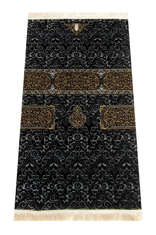 Kaaba Patterned Ultra Plus Black Chenille Prayer Rug 6 - Pattern 1 - 1