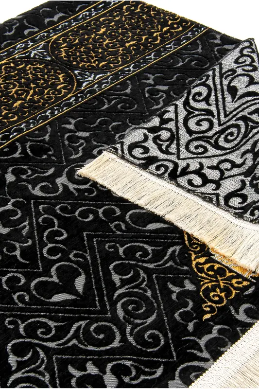 Kaaba Patterned Ultra Plus Black Chenille Prayer Rug 6 - Pattern 1 - 4