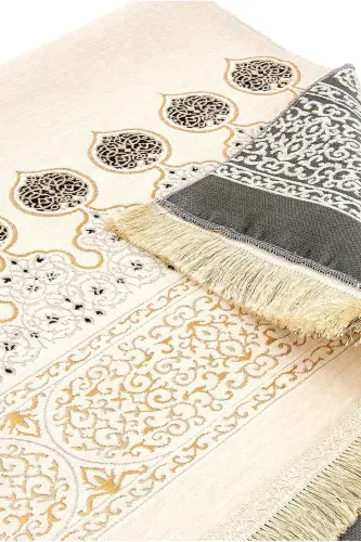 Kaaba Patterned Ultra Plus Cream Chenille Prayer Rug 11-Cream - 6