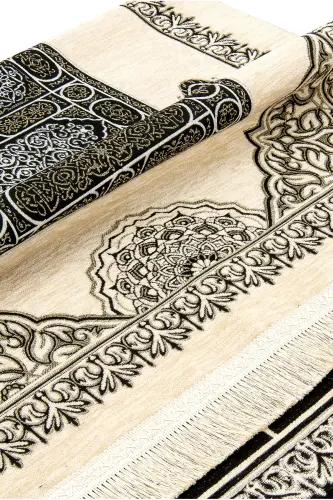 Kaaba Patterned Ultra Plus Cream Chenille Prayer Rug 16-Pattern 6 - İHVAN (1)