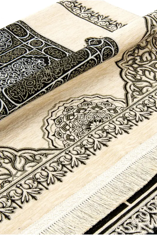 Kaaba Patterned Ultra Plus Cream Chenille Prayer Rug 16 - Pattern 6 - 2