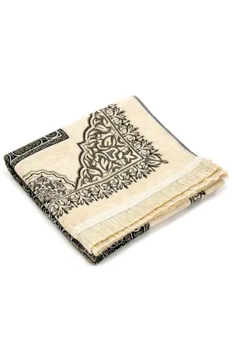 Kaaba Patterned Ultra Plus Cream Chenille Prayer Rug 16 - Pattern 6 - 4