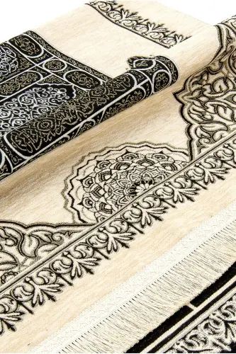Kaaba Patterned Ultra Plus Cream Chenille Prayer Rug 16 - Pattern 6 - 6