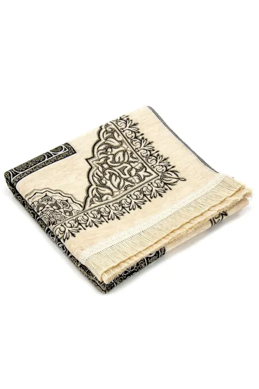 Kaaba Patterned Ultra Plus Cream Chenille Prayer Rug 16 - Pattern 6 - 8
