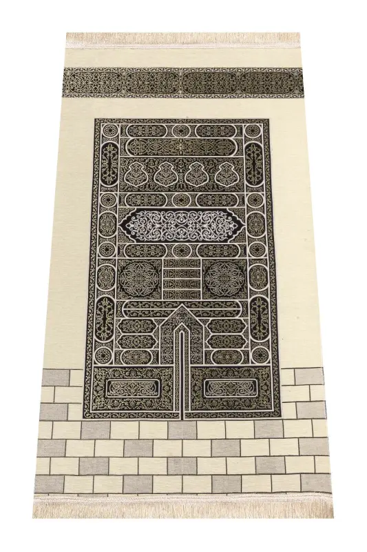 Kaaba Patterned Ultra Plus Cream Chenille Prayer Rug 17-Cream 2 - 1