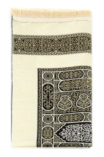Kaaba Patterned Ultra Plus Cream Chenille Prayer Rug 17-Cream 2 - IHVAN ONLINE (1)