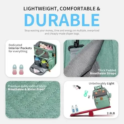 KABAQOO Ajratib olinadigan o'zgartirish stantsiyasi bilan taglik sumkasi, O'g'il bolalar va qizlar uchun katta hajmli taglik sumkalari, chaqaloqlarni ro'yxatga olish uchun narsalar va dush sovg'alari, yangi tug'ilgan chaqaloqlar uchun zarur narsalar, yashil kulrang - 4