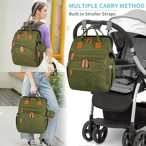 KABAQOO Diaper Bag Backpack with Detachable Changing Station, Large Capacity Baby Diaper Bags for Boys & Girls, Baby Registry Search Stuff & Shower Gifts, Newborn Essentials Must Haves, Army Green - 6