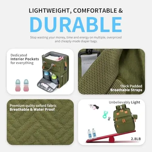 KABAQOO Diaper Bag Backpack with Detachable Changing Station, Large Capacity Baby Diaper Bags for Boys & Girls, Baby Registry Search Stuff & Shower Gifts, Newborn Essentials Must Haves, Army Green - 4