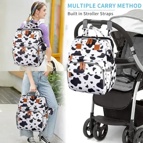 KABAQOO Diaper Bag Backpack with Detachable Changing Station, Large Capacity Baby Diaper Bags for Boys & Girls, Baby Registry Search Stuff & Shower Gifts, Newborn Essentials Must Haves, Cow - 6