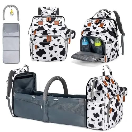 KABAQOO Diaper Bag Backpack with Detachable Changing Station, Large Capacity Baby Diaper Bags for Boys & Girls, Baby Registry Search Stuff & Shower Gifts, Newborn Essentials Must Haves, Cow 