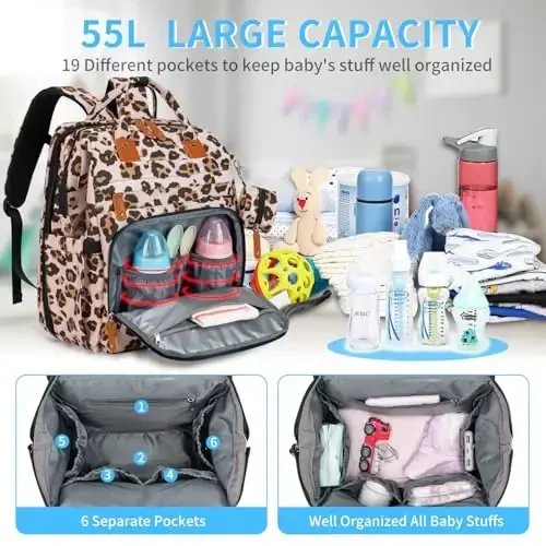KABAQOO Diaper Bag Backpack with Detachable Changing Station, Large Capacity Baby Diaper Bags for Boys & Girls, Baby Registry Search Stuff & Shower Gifts, Newborn Essentials Must Haves, Leopard Print - KABAQOO (1)
