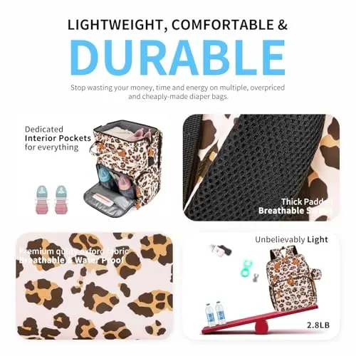 KABAQOO Diaper Bag Backpack with Detachable Changing Station, Large Capacity Baby Diaper Bags for Boys & Girls, Baby Registry Search Stuff & Shower Gifts, Newborn Essentials Must Haves, Leopard Print - 4