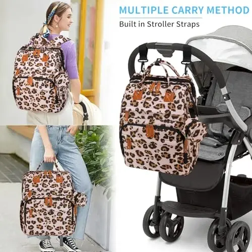 KABAQOO Diaper Bag Backpack with Detachable Changing Station, Large Capacity Baby Diaper Bags for Boys & Girls, Baby Registry Search Stuff & Shower Gifts, Newborn Essentials Must Haves, Leopard Print - 6