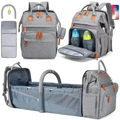 KABAQOO Diaper Bag Backpack with Detachable Changing Station, Large Capacity Baby Diaper Bags for Boys & Girls, Baby Registry Search Stuff & Shower Gifts, Newborn Essentials Must Haves, Grey - 3