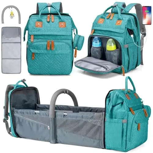 KABAQOO Diaper Bag Backpack with Detachable Changing Station, Large Capacity Baby Diaper Bags for Boys & Girls, Baby Registry Search Stuff & Shower Gifts, Newborn Essentials Must Haves, Lake Blue - 1