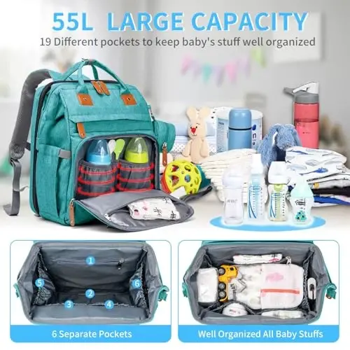 KABAQOO Diaper Bag Backpack with Detachable Changing Station, Large Capacity Baby Diaper Bags for Boys & Girls, Baby Registry Search Stuff & Shower Gifts, Newborn Essentials Must Haves, Lake Blue - KABAQOO (1)
