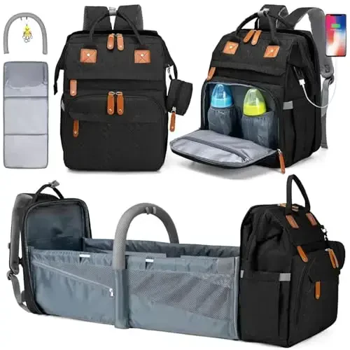 KABAQOO Diaper Bag Backpack with Detachable Changing Station, Large Capacity Baby Diaper Bags for Boys & Girls, Baby Registry Search Stuff & Shower Gifts, Newborn Essentials Must Haves, Black-2s - KABAQOO