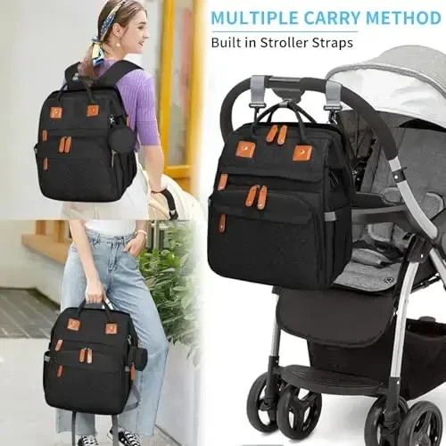 KABAQOO Diaper Bag Backpack with Detachable Changing Station, Large Capacity Baby Diaper Bags for Boys & Girls, Baby Registry Search Stuff & Shower Gifts, Newborn Essentials Must Haves, Black-2s - 6