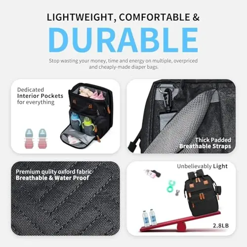 KABAQOO Diaper Bag Backpack with Detachable Changing Station, Large Capacity Baby Diaper Bags for Boys & Girls, Baby Registry Search Stuff & Shower Gifts, Newborn Essentials Must Haves, Black-2s - 4