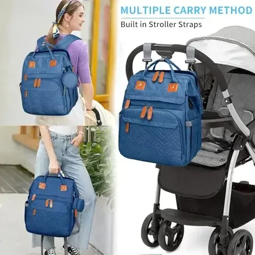 KABAQOO Diaper Bag Backpack with Detachable Changing Station, Large Capacity Baby Diaper Bags for Boys & Girls, Baby Registry Search Stuff & Shower Gifts, Newborn Essentials Must Haves, Blue - 6