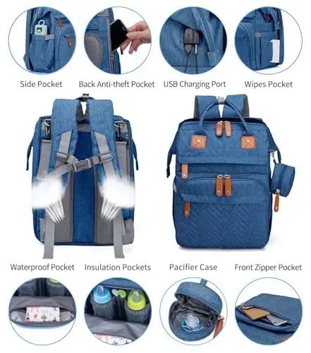 KABAQOO Diaper Bag Backpack with Detachable Changing Station, Large Capacity Baby Diaper Bags for Boys & Girls, Baby Registry Search Stuff & Shower Gifts, Newborn Essentials Must Haves, Blue - 3