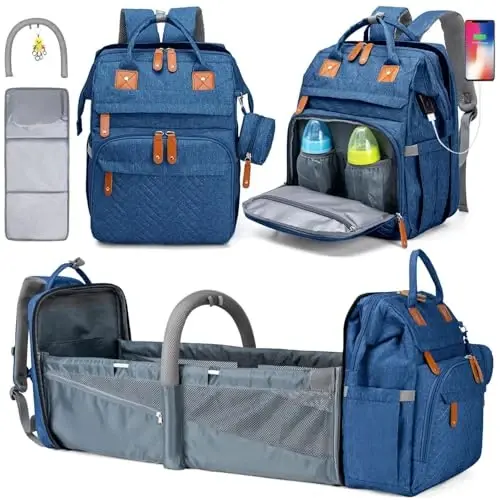 KABAQOO Diaper Bag Backpack with Detachable Changing Station, Large Capacity Baby Diaper Bags for Boys & Girls, Baby Registry Search Stuff & Shower Gifts, Newborn Essentials Must Haves, Blue 