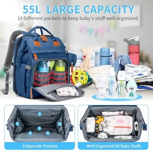 KABAQOO Diaper Bag Backpack with Detachable Changing Station, Large Capacity Baby Diaper Bags for Boys & Girls, Baby Registry Search Stuff & Shower Gifts, Newborn Essentials Must Haves, Blue - 2
