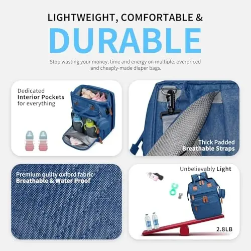 KABAQOO Diaper Bag Backpack with Detachable Changing Station, Large Capacity Baby Diaper Bags for Boys & Girls, Baby Registry Search Stuff & Shower Gifts, Newborn Essentials Must Haves, Blue - 4