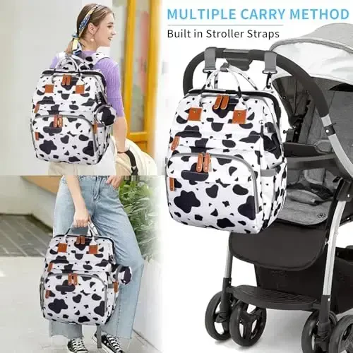 KABAQOO Diaper Bag Backpack with Detachable Changing Station, Large Capacity Baby Diaper Bags for Boys & Girls, Baby Registry Search Stuff & Shower Gifts, Newborn Essentials Must Haves, Cow - 6