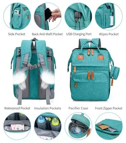 KABAQOO Diaper Bag Backpack with Detachable Changing Station, Large Capacity Baby Diaper Bags for Boys & Girls, Baby Registry Search Stuff & Shower Gifts, Newborn Essentials Must Haves, Lake Blue - 3