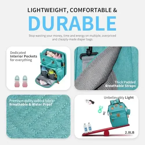 KABAQOO Diaper Bag Backpack with Detachable Changing Station, Large Capacity Baby Diaper Bags for Boys & Girls, Baby Registry Search Stuff & Shower Gifts, Newborn Essentials Must Haves, Lake Blue - 4