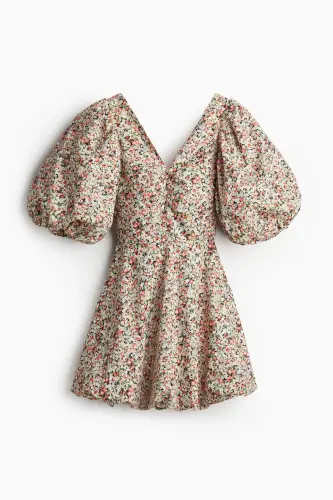 Arkası Bağcıklı Kabarık Elbise - Light pink/Floral - 1