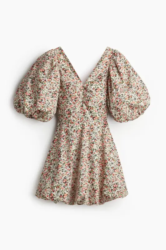 Arkası Bağcıklı Kabarık Elbise - Light pink/Floral - H&M