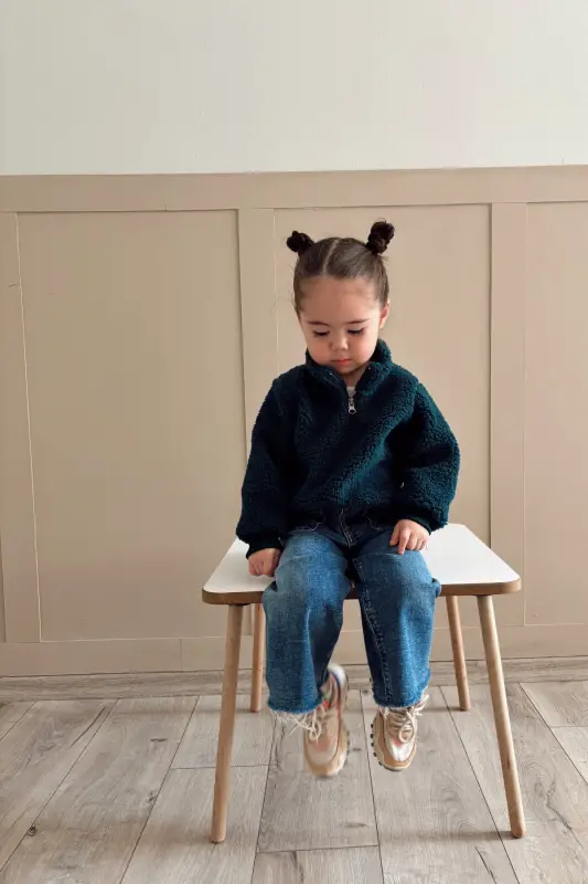 Fluffy Fermuarlı Bebek Çocuk Peluş Sweatshirt-Nefti - VIVIMADE