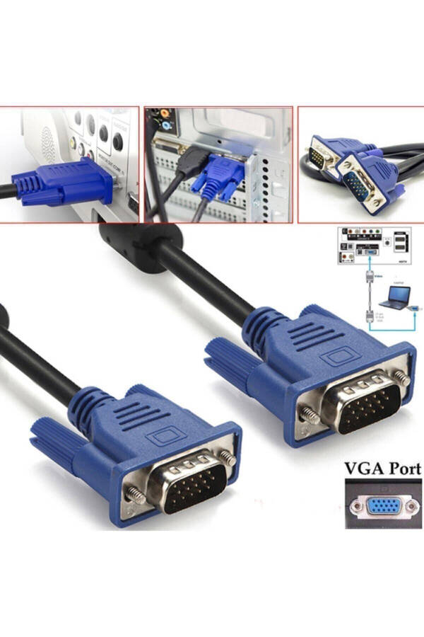 Кабель VGA для подключения экрана LCD монитора проектора - с двойной фильтрацией - 1,5 метра - 5