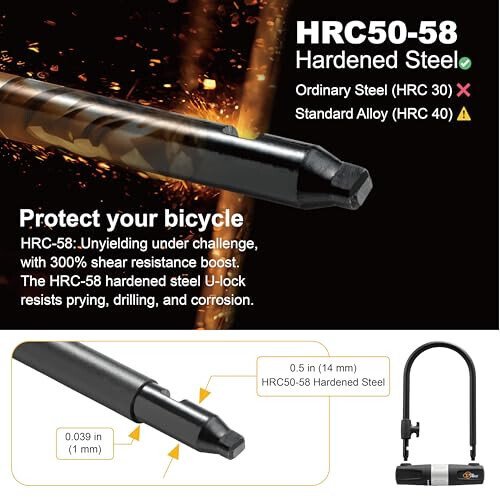 Kabelli Velosiped U Qulfı - Via Velo Og'ir Yuklama Velosiped U Qulfı, 14 mm Qo'ltig'i va 10 mm x 1.8 m Kabel, Yo'l, Tog', Elektr va Katlanuvchi Velosipedlar Uchun O'rnatish Qavs bilan - 6